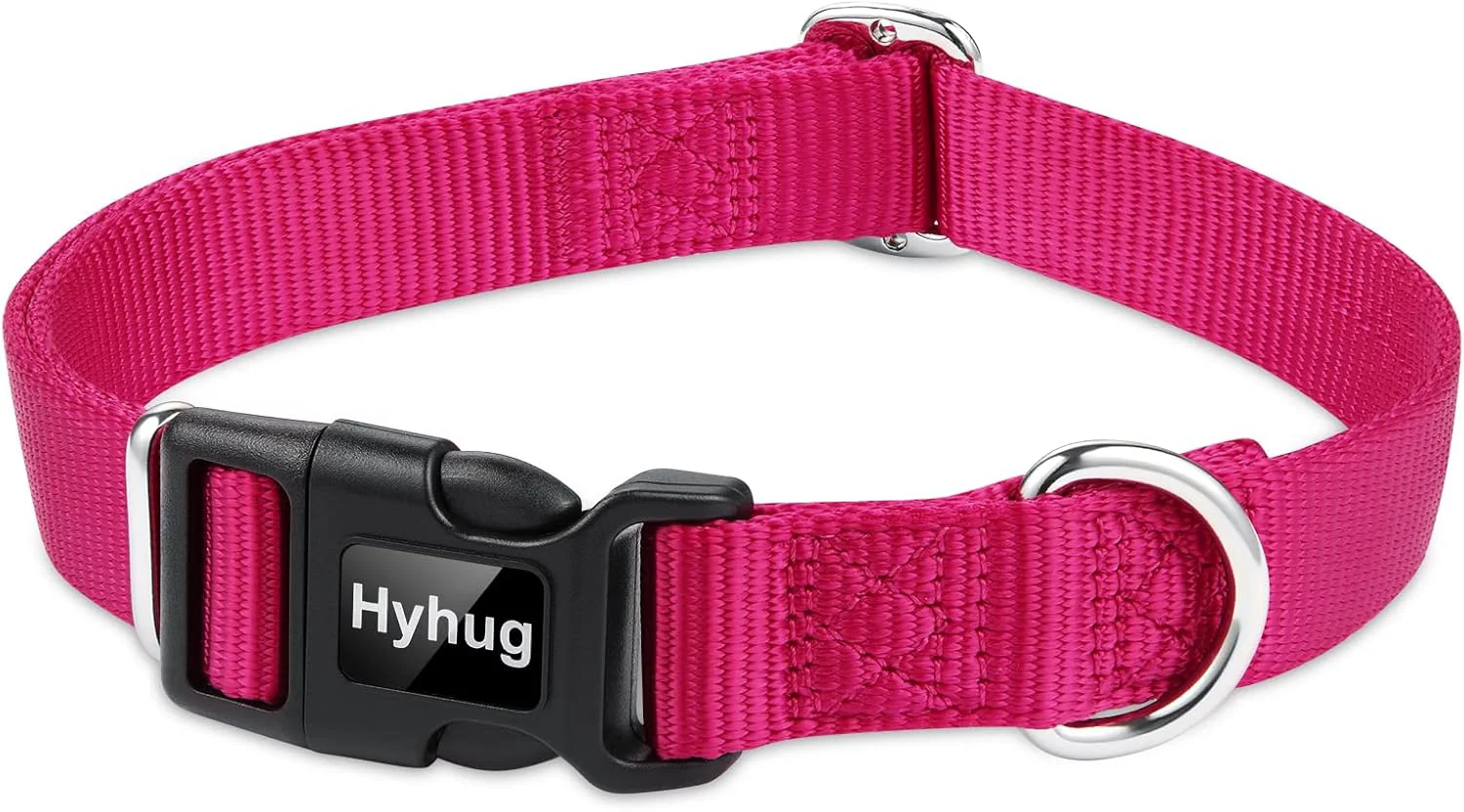 Detailed Hyhug Pets Solid Color Classic Regular Heavy Duty Basic Collar for Large Dogs Unique Design Adjustment Triglide Slide Buckle Can Attached Name Tag Accessories. Large Rose Red Durable
