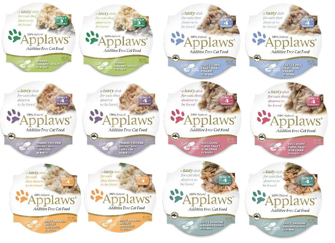 Reusable Applaws Peel and Serve Cat Food in Broth – 12 Pots 6-Flavor Variety Bundle Layers Fast