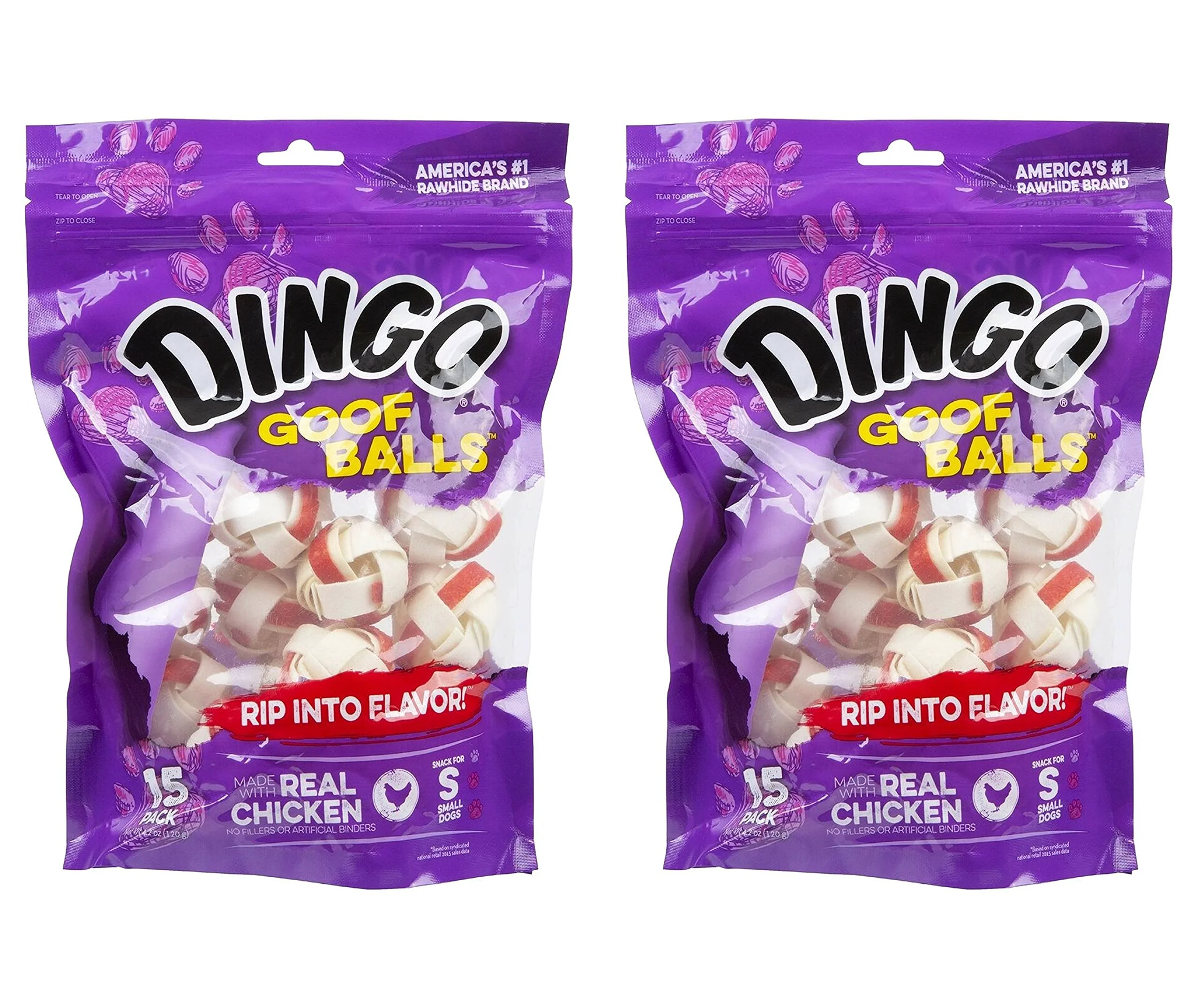 Smart Dingo Goof Balls Small Chicken Rawhide Chew – 30 Count Value Pack 2 x 15 Top-Quality