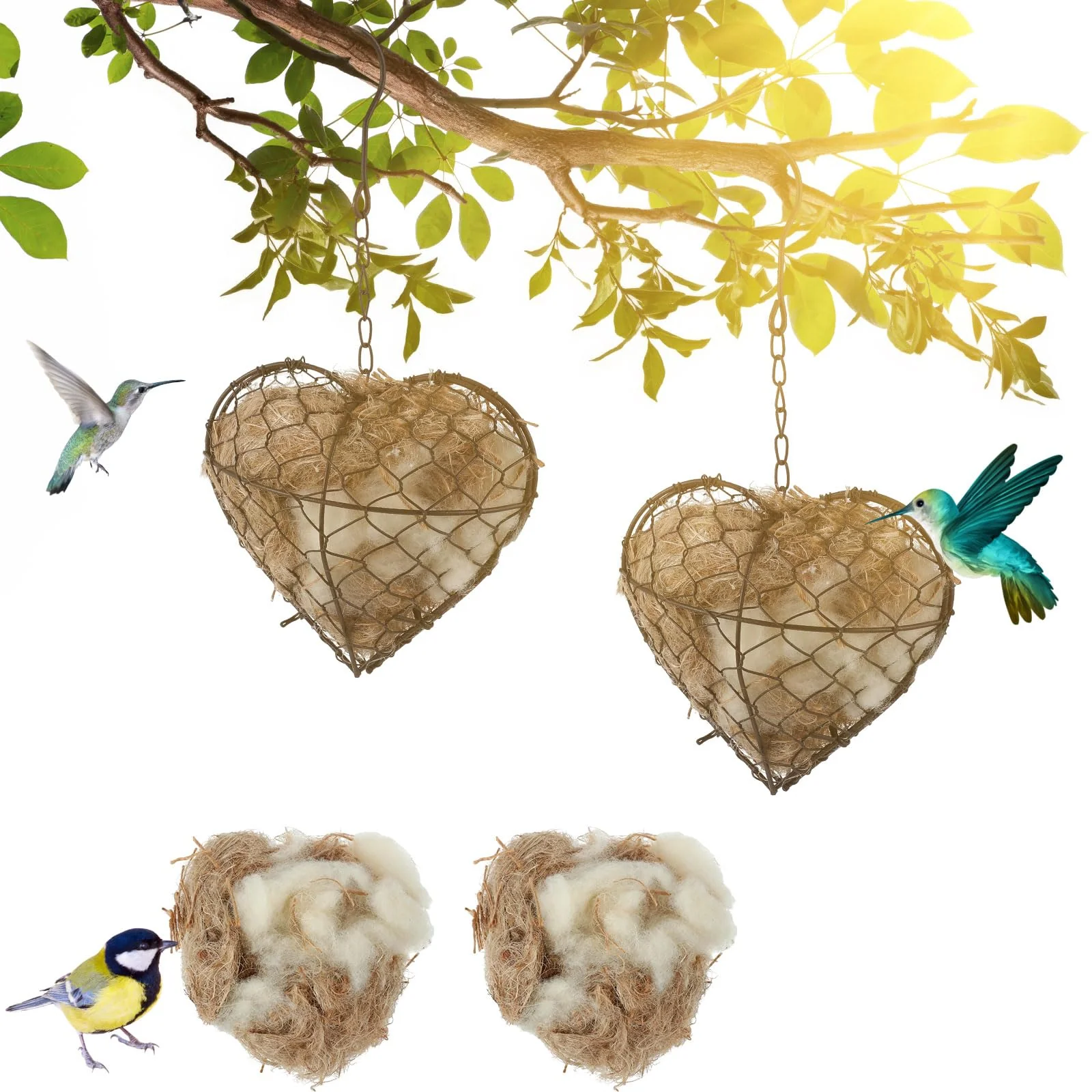 Smooth Menkxi 2 Pcs Bird Nesting Material – Heart-Shaped Outdoor Nest Houses Refillable Materials Gift for Animal Lovers Proven