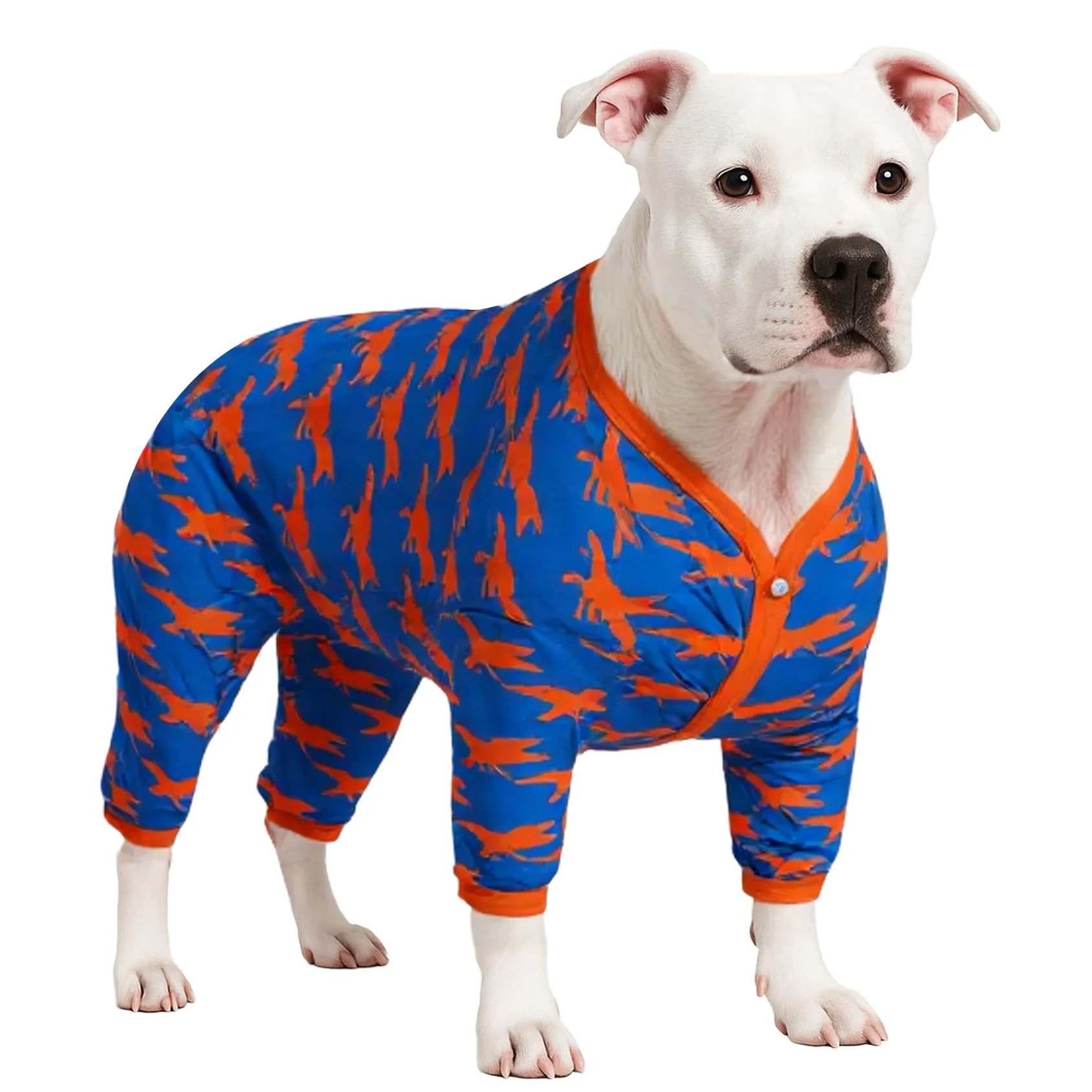 Original Design LovinPet Pitbull Pajamas for Dogs Post-Surgery UV Protection Large Blue White Secure