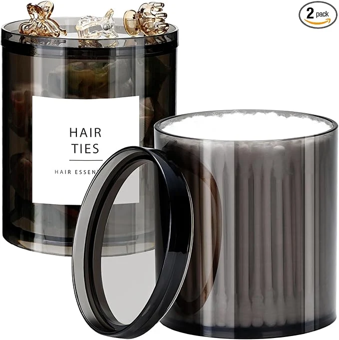 Secure SheeChung 2-Pack Stackable Black Qtip Holder - 12oz Large Acrylic Apothecary Jars with Storage Lids - Modern Bathroom Vanity Organizer Set for Cotton Swabs Balls Pads - Translucent BlackAbout ThisOverview Safe