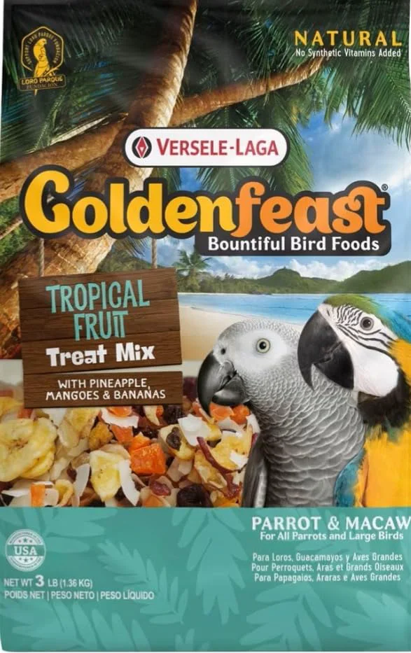 Authentic Versele-Laga Goldenfeast VL Tropical Fruit Treat Mix - 3 lb Bag Enrichment for Parrots Large Birds World-Class