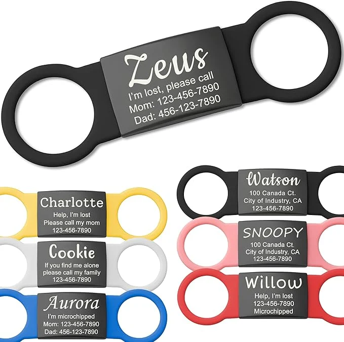 Superior Anavia Slide On Silent Pet ID Tags S M L XL Personalized Black Stainless Steel Soft