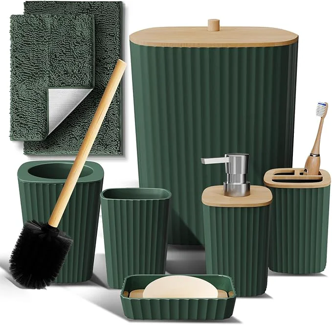 Relaxed Clara Clark Bathroom Set - Hunter Green Bathroom Accessories Set 6PC Bathroom Accessory Set Bathroom Sets with Bathroom Rugs Toilet Brush Trash Can Soap DispenserAbout ThisOverview Elegant