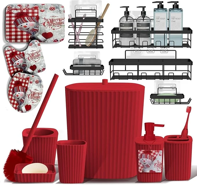 Recyclable Clara Clark Bathroom Set - Christmas Bathroom Accessories Set 14PC Bathroom Accessory Set Christmas Bathroom Sets with Bathroom Rugs Adhesive Corner Shower Caddy Hanging Toilet Brush Trash CanAbout ThisOverview Proven