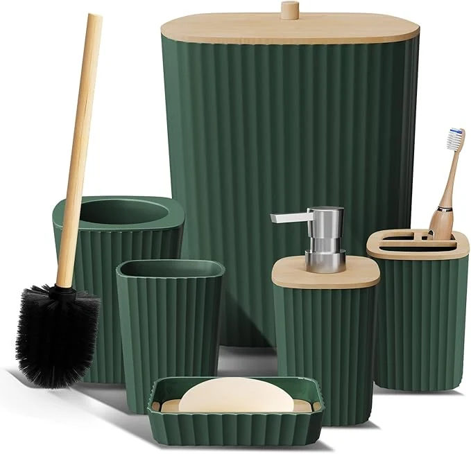 Exclusive Clara Clark Bathroom Set - Hunter Green Bathroom Accessories Set 6PC Bathroom Accessory Set Bathroom Sets with Toilet Brush Trash Can Soap DispenserAbout ThisOverview Crafted