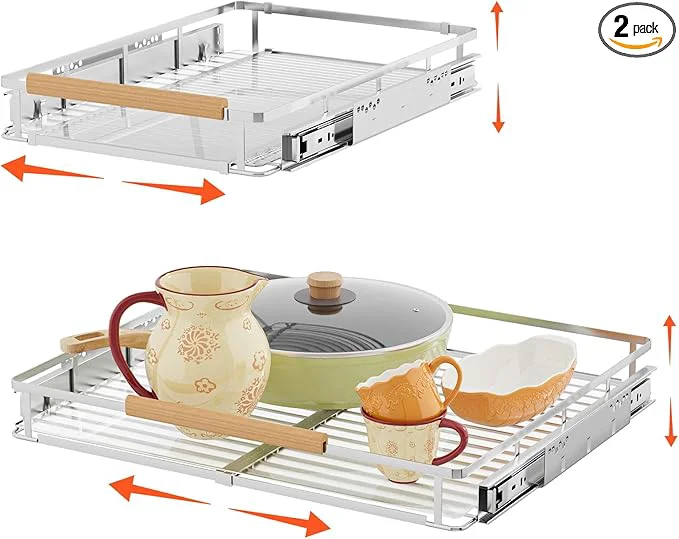 Genuine 2Pack Expandable Pull Out Cabinet Organizer Slide Out Drawers for Kitchen Cabinets Heavy Duty Drawer Slides for Home Kitchen Pantry Cupboard Pots Pans Adjustable Width 17.1 28.1 W x 22.5''DAbout ThisOverview Verified