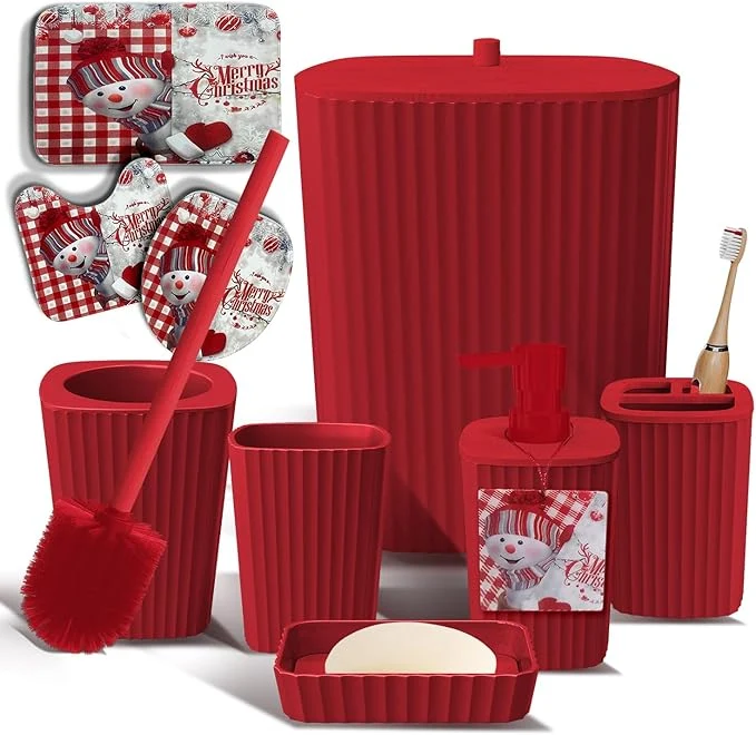 Carefully Designed Clara Clark Bathroom Set - Christmas Bathroom Decor Xmas Bathroom Accessories Set 9PC Bathroom Accessory Set Christmas Bathroom Sets with Bathroom Rugs Toilet Brush Trash Can Soap DispenserAbout ThisOverview Exclusive