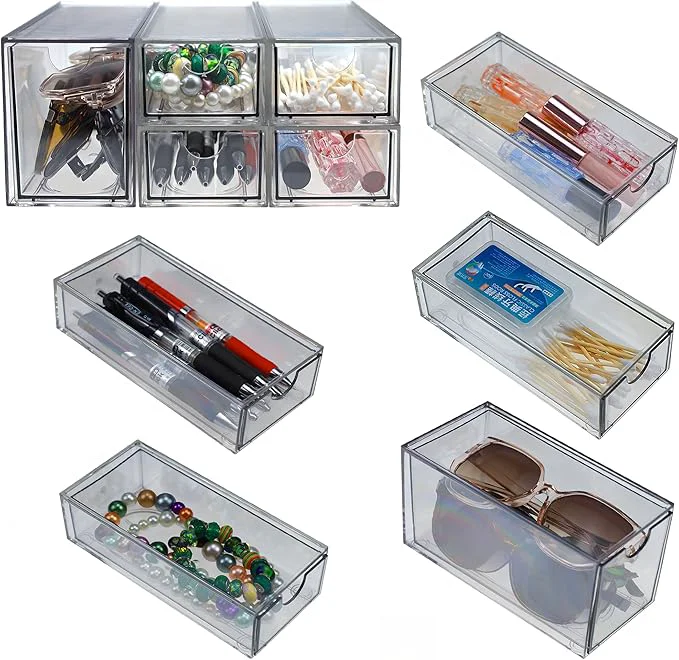 Crafted Stackable Storage Drawers Set of 5 Acrylic Storage Drawers Clear Plastic Stackable Organizer Bins for Makeup Cosmetics Beauty Supplies I for Vanity Bathroom Cabinet Pantry OrganizationAbout ThisOverview Flexible