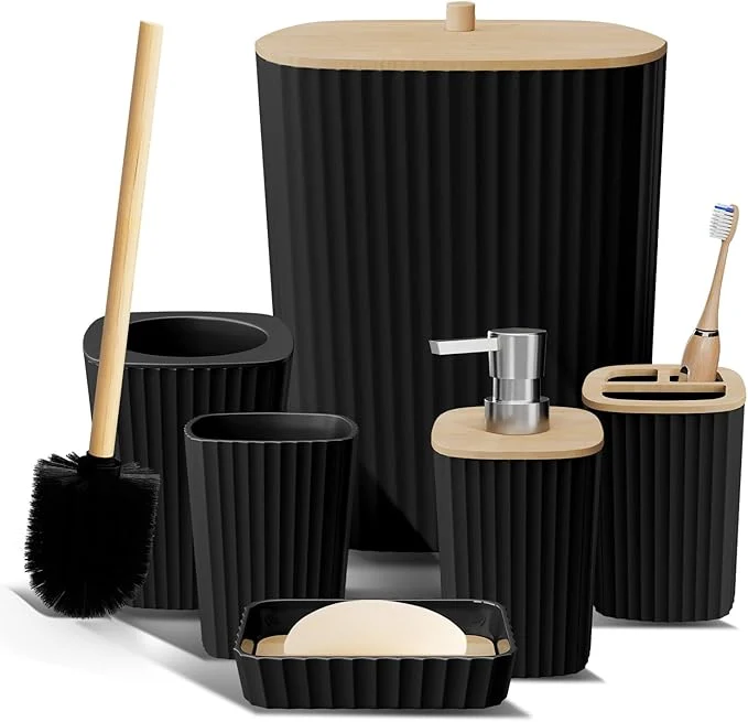Fine Clara Clark Bathroom Set - Black Bathroom Accessories Set 6PC Bathroom Accessory Set Bathroom Sets with Toilet Brush Trash Can Soap DispenserAbout ThisOverview Efficient