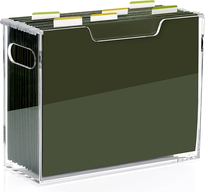 Artisan DINGHUO Hanging File Box Letter Size Acrylic Hanging File Organizer Clear Portable File Storage Box with Handle File Folder Holder for Desk Home Office School -1 PackAbout ThisOverview Pure