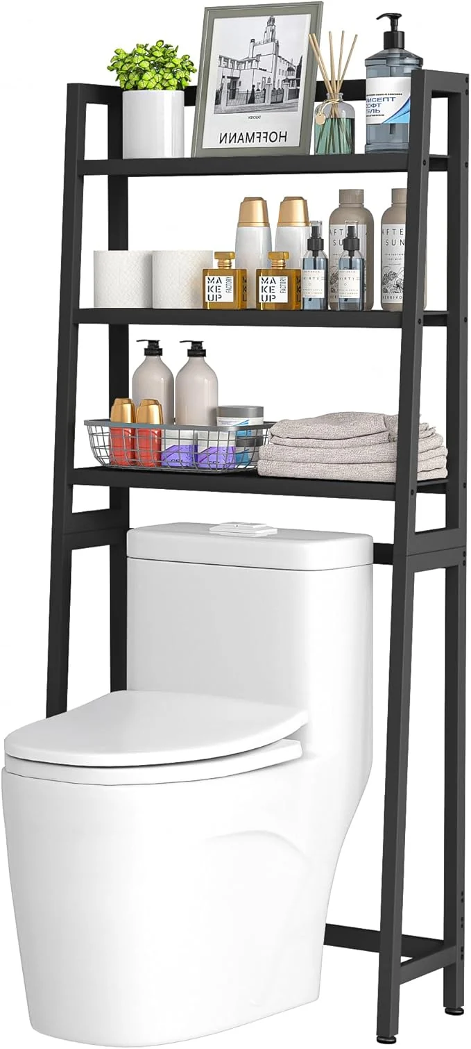 Dependable VASMIA Over The Toilet Storage Bamboo 3-Tier Bathroom Organizer Over Toilet Storage Cabinet standing Space Saver with 3 Hooks BlackAbout ThisOverview Powerful