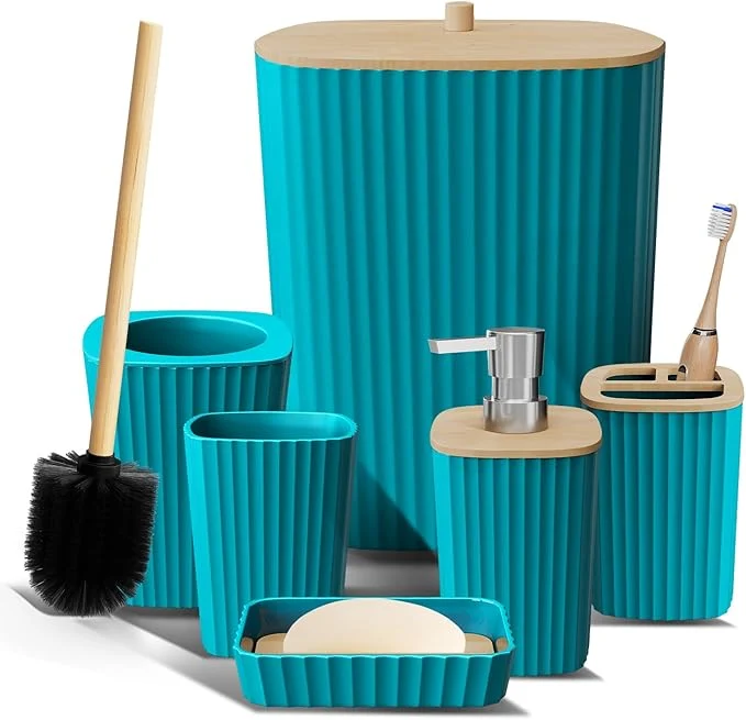 Selected Clara Clark Bathroom Set - Teal Bathroom Accessories Set 6PC Bathroom Accessory Set Bathroom Sets with Toilet Brush Trash Can Soap DispenserAbout ThisOverview Comfortable
