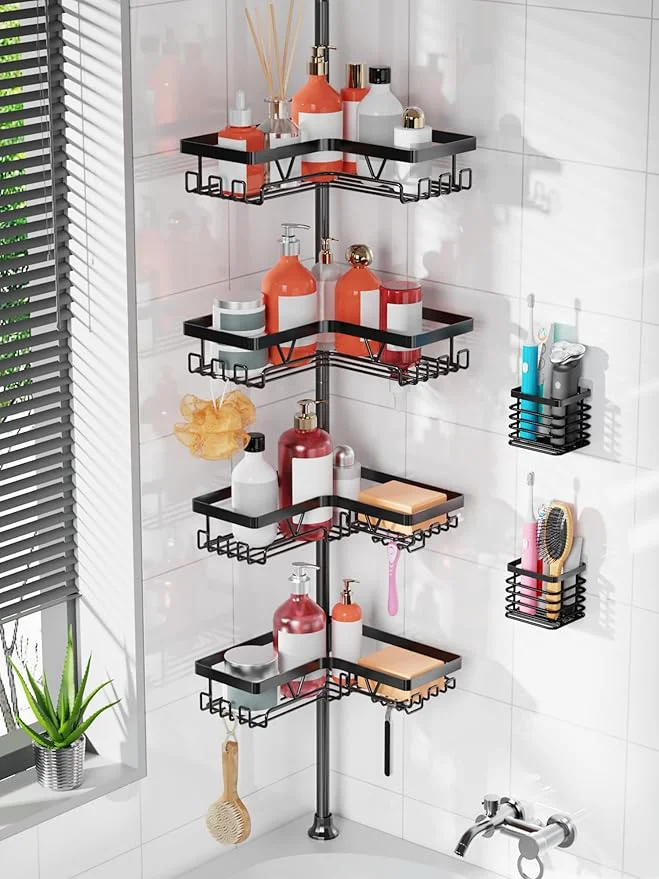 Selected KEGII Set of 2 Wall Mount Toothbrush Holders with Tension Pole Shower Caddy Rustproof Bathroom Organizer with Soap Holder Hooks 4 Adjustable Shower Shelves for Renters 25-114.2 inch BlackAbout ThisOverview Recyclable