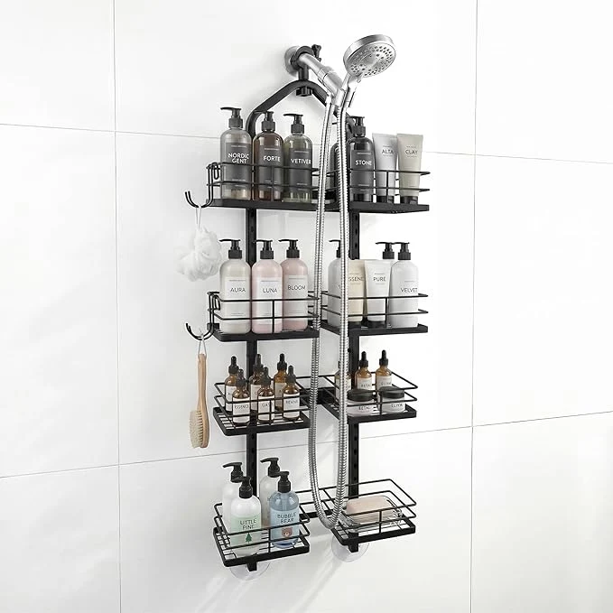 Responsible Aluminum Alloy Hanging Shower Caddy for Handheld Shower Heads 4-Tier Adjustable Shower Rack Rustproof Hose Hanging Shower Organizer with 2 S-Hooks Matte BlackAbout ThisOverview Classic
