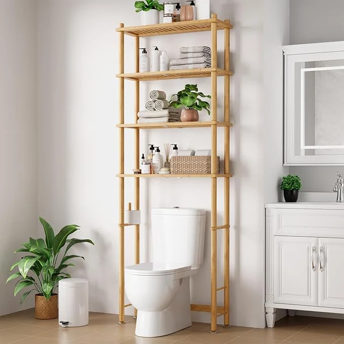 Breathable Kitsure Over Toilet Storage Rack - Bamboo Over Toilet Bathroom Organizer Shelf Over the Toilet Storage Cabinet with Paper Holder Bathroom Cabinet for Laundry Natural 4 Tiers 75.3 H About ThisOverview Original Design