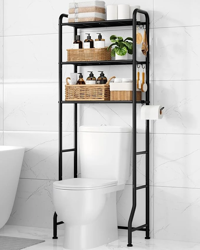 Powerful Kitsure Over Toilet Storage Rack - Metal Over Toilet Bathroom Organizer Shelf Over the Toilet Storage Cabinet with Paper Holder and Hooks Bathroom Cabinet for Laundry Black 3 Tiers 63.2 H About ThisOverview Classic