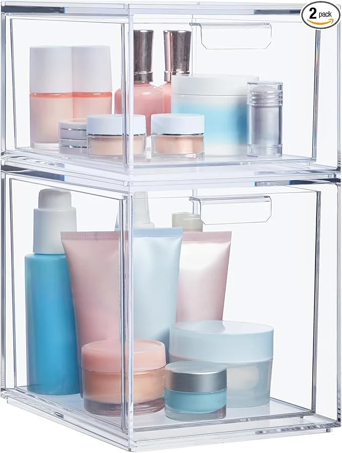 Effective STORi Audrey Stackable Clear Bin Plastic Organizer Drawers 2 Piece Set Organize Cosmetics and Beauty Supplies on a Vanity Made in USAAbout ThisOverview Carefully Designed