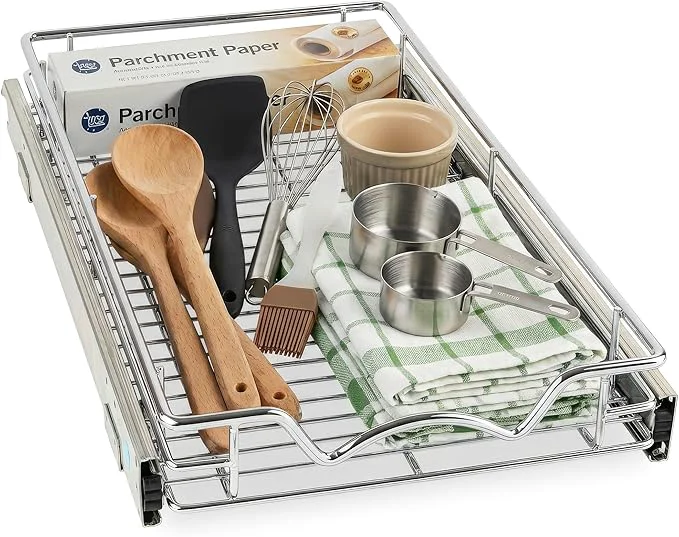 Specialty HOLDN STORAGE Pull Out Cabinet Organizer Heavy Duty Caddy w Lifetime Limited Warranty - 8 W x 21 D - Requires At Least 9-1 4 Cabinet Opening Steel Metal Cabinet Drawers Slide Out ChromeAbout ThisOverview Excellent