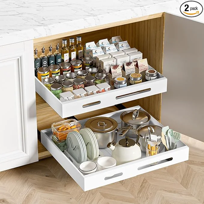 Artisan HBL' 2 Pack 21 Deep Pull Out Cabinet Organizer Adhesive 13.8 to 22.0 Width Expandable Sturdy Carbon Steel Roll-Out Drawers for Face Frame or Frameless Cabinets Slide-Out Shelves for Pantry.About ThisOverview Healthy