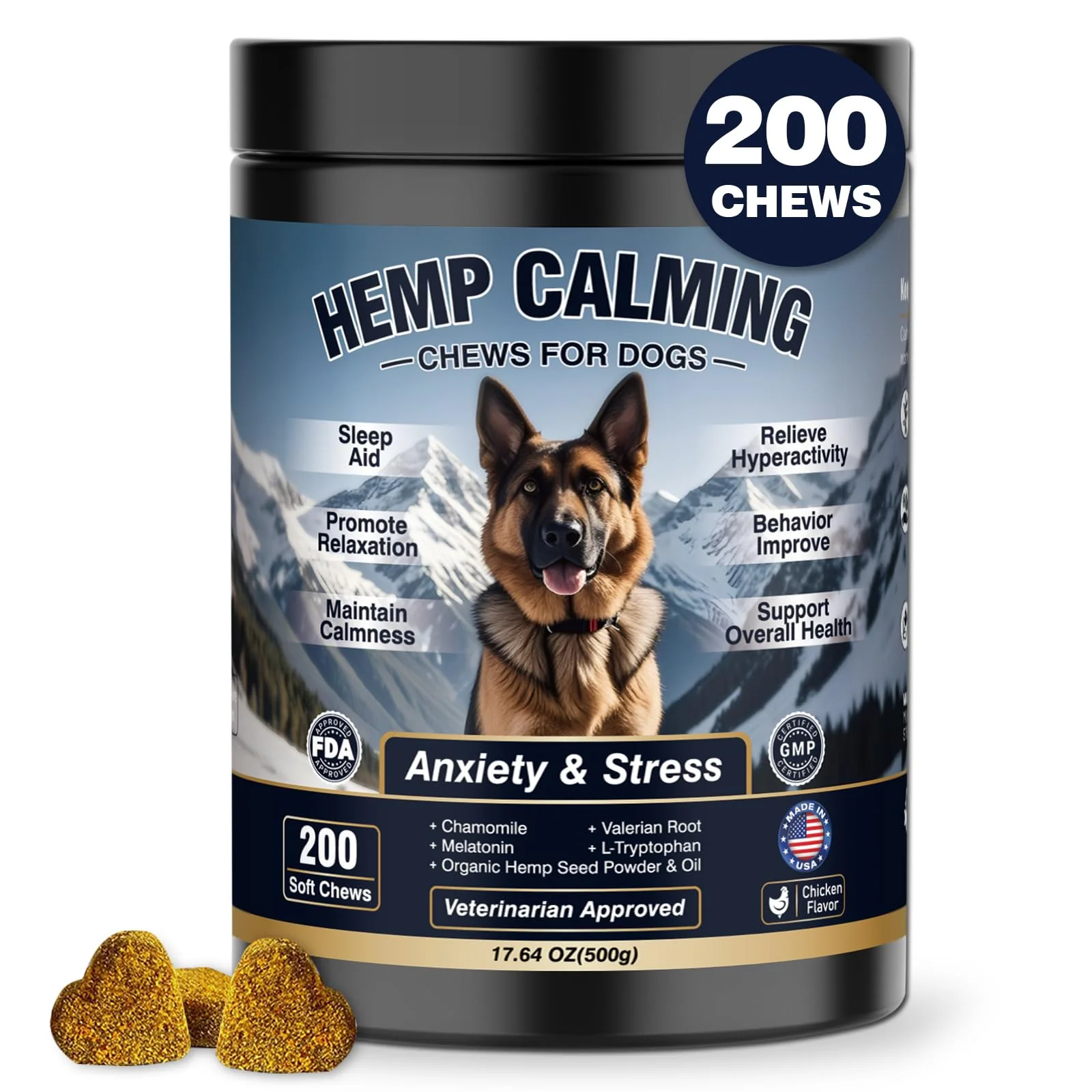 World-Class WEYILL 200ct Chicken Hemp Dog Calming Chews — Sleep Aid for Small Medium Large Dogs Genuine