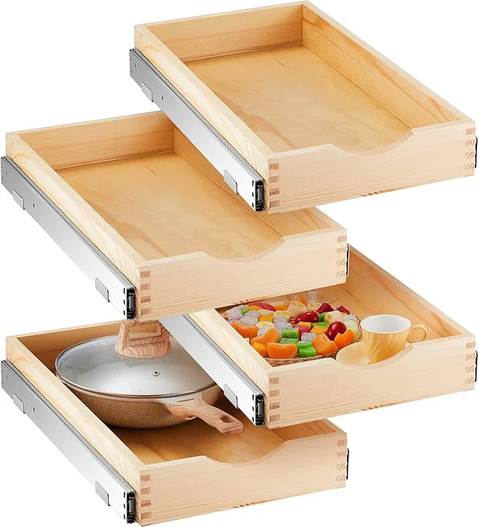 Natural Sintuff 4 Set Wooden Pull out Tray Cabinet Organizer Soft Close Roll out Shelves for Kitchen Cabinets Fully Assembled Slide Pantry Shelves 12'' X 21'' About ThisOverview Top-Quality