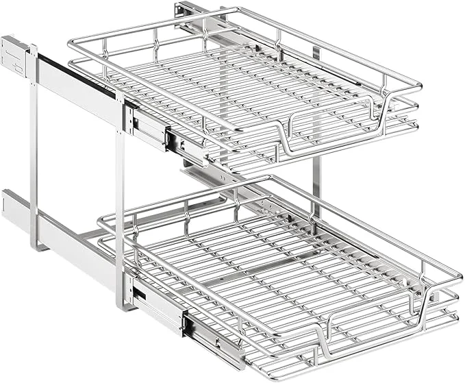 Sustainable 2-Tier Kitchen Cabinet Pull Out Shelf and Drawer Organizer Slide Out Pantry Storaqe Basket in Multiple Sizes 15 W x18 D About ThisOverview Exclusive
