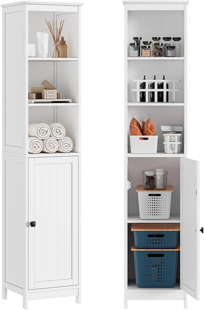 Crafted RRX Tall Bathroom Storage Cabinet Slim Cabinet with Door Shelf 13.8 L 12.6 W 63.4 H standing Narrow Cabinet with Anti-Tip Storage for Kitchen Entryway Pure White About ThisOverview Fast