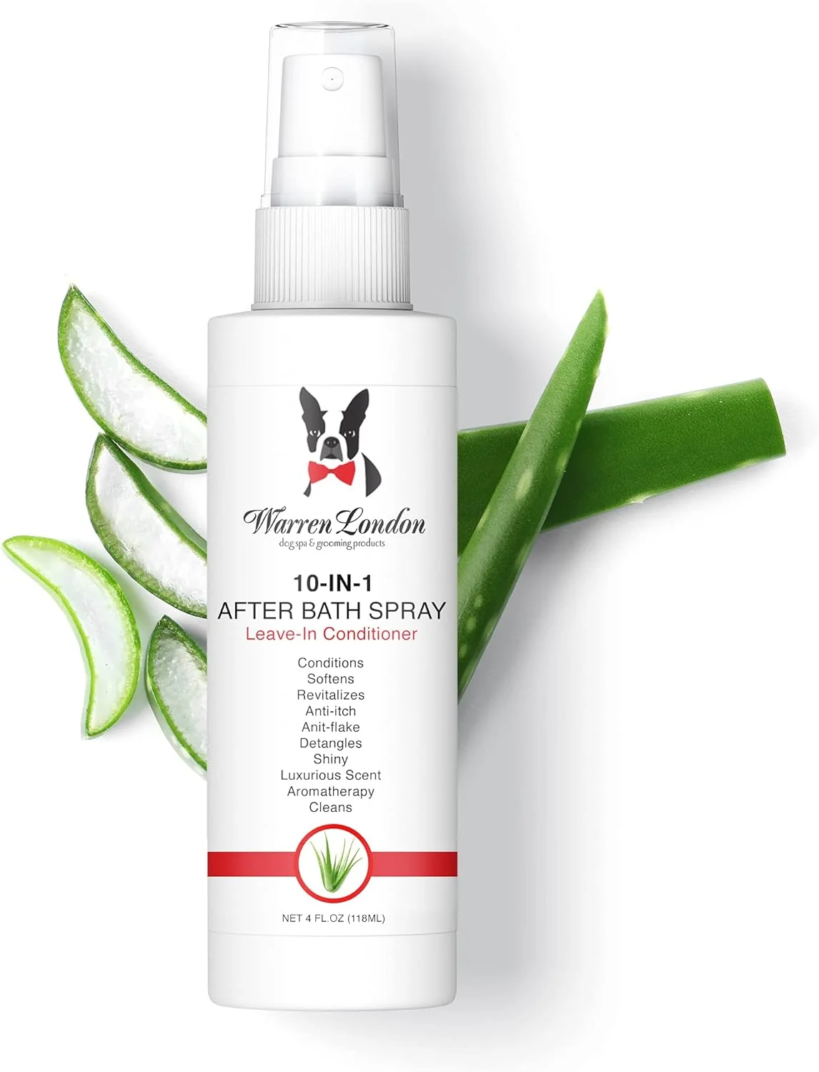 Superior Warren London 10-in-1 After Bath Dog Spray Leave-in Conditioner Detangler for Dogs Aloe Vera Silk Amino Acids Green Tea Fresh Scent 4oz Travel Size Made in USA Trusted