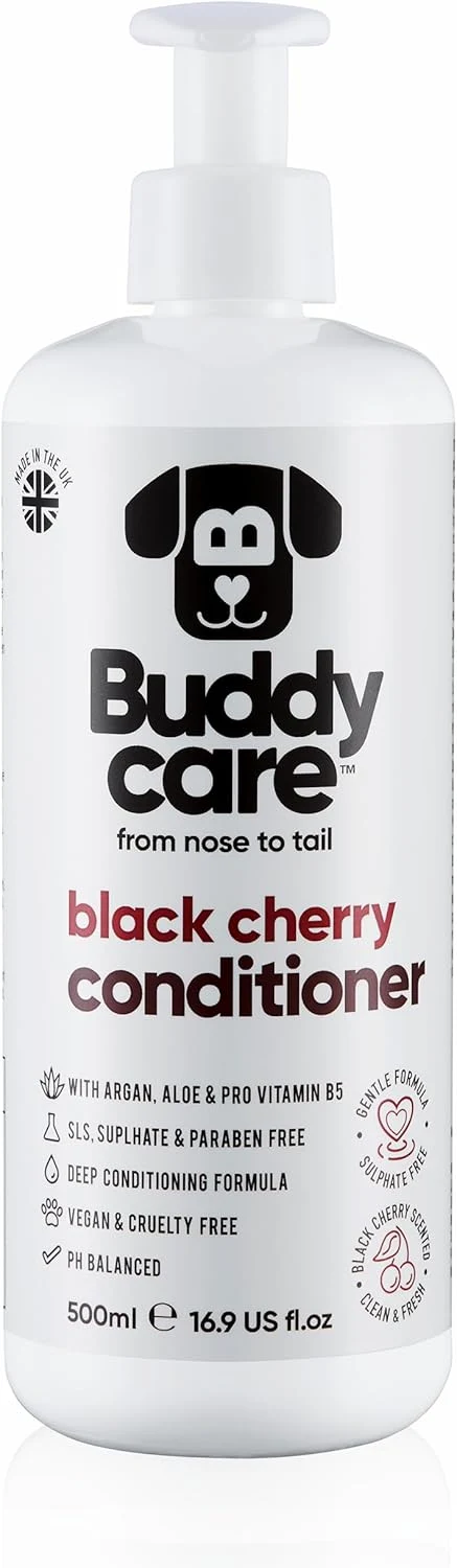 Reusable Black Cherry Dog Conditioner 16.90oz Made with Aloe Vera Argan Oil Pro Vitamin B5 Detangle Matted Coats Relieve Sensitive Itchy Skin Suitable for Puppies from 8 Weeks Vegan Exceptional