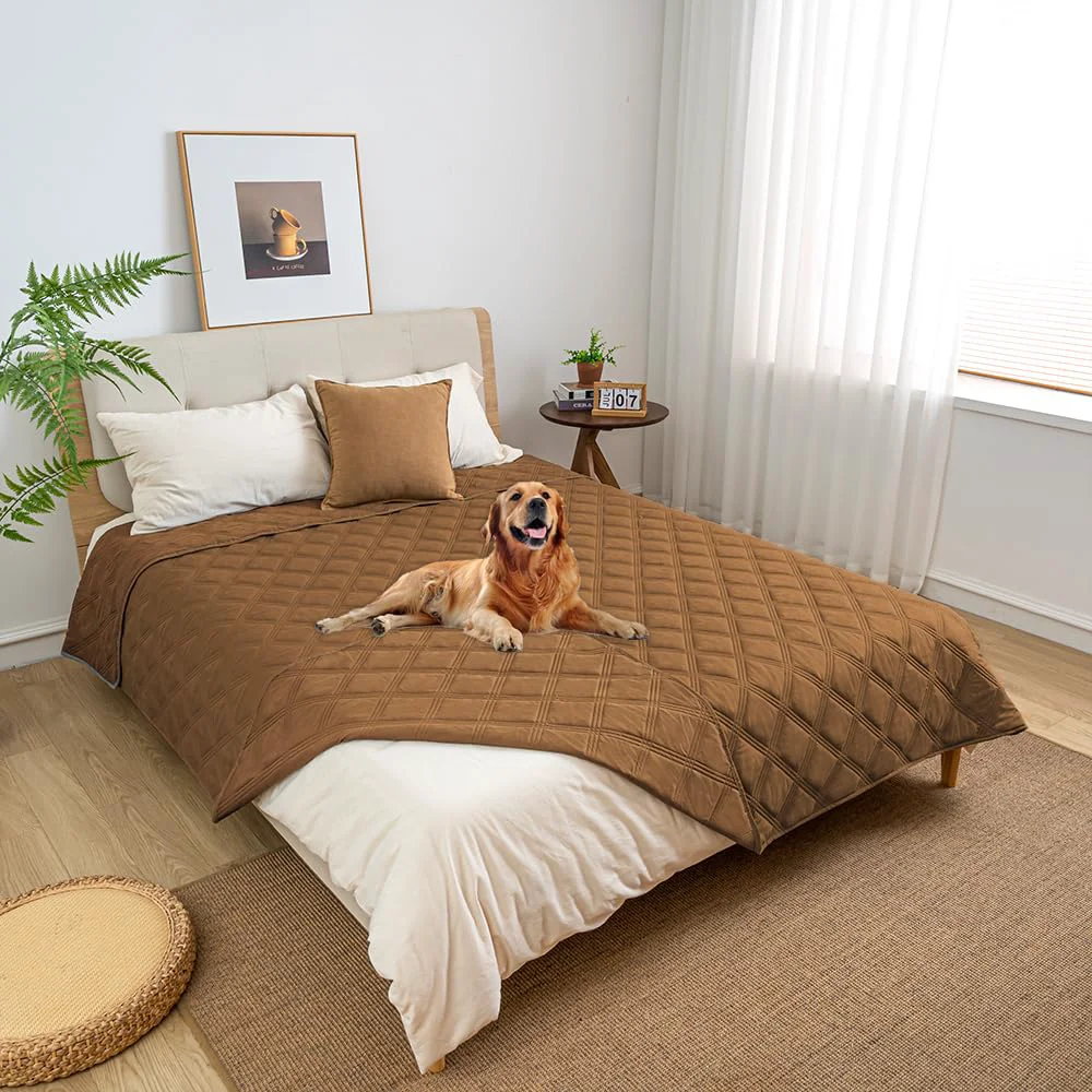 Authentic fuguitex Waterproof Dog Blanket - Reversible Leakproof Washable Couch Cover 82x102 Brown User-Friendly