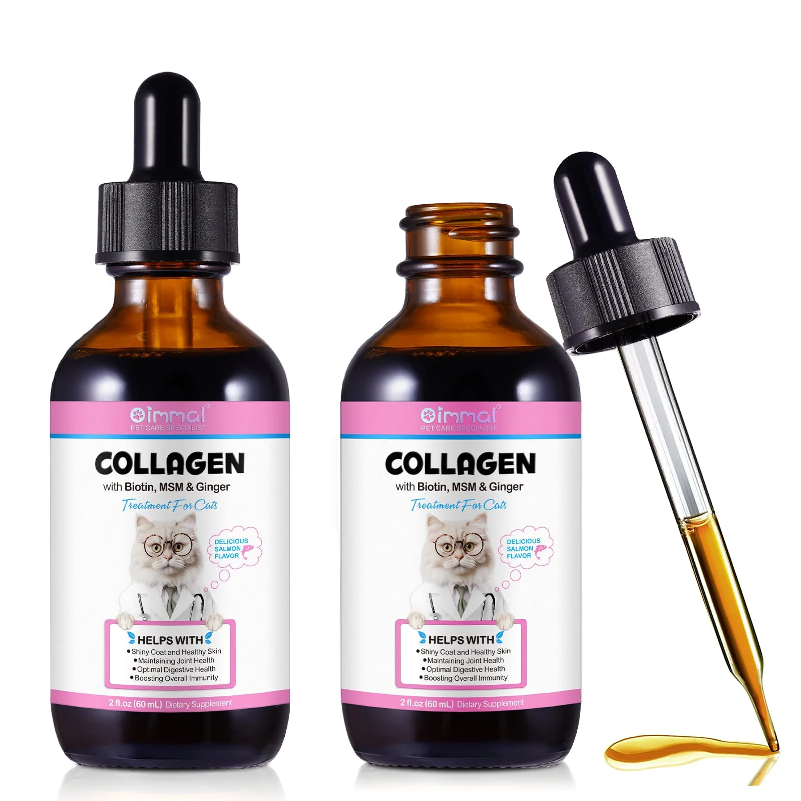 Easy-to-Use Vosifsdiy Cat Collagen Drops with Biotin MSM Ginger Digestive Immunity Skin Joints Expertly Made