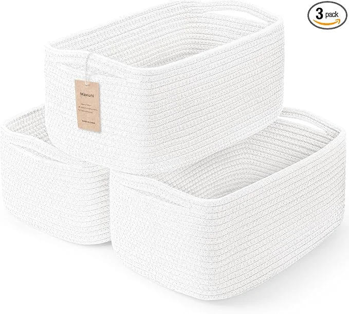 Traditional 3-Pack Storage Baskets for Organizing Woven Shelf Toy Basket Rope Baskets for Gifts Empty Closet Organizer Bins with Handles Cube Decorative Box 13.7×7.1×6.7 WhiteAbout ThisOverview Environmentally Friendly