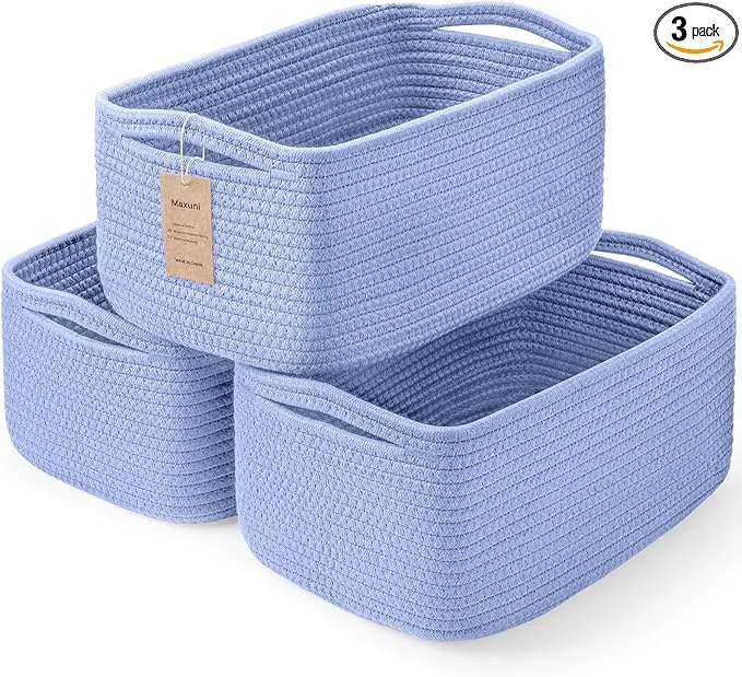 Breathable 3-Pack Storage Baskets for Organizing Woven Shelf Toy Basket Rope Baskets for Gifts Empty Closet Organizer Bins with Handles Cube Decorative Box 13.7×7.1×6.7 Sky BlueAbout ThisOverview Original