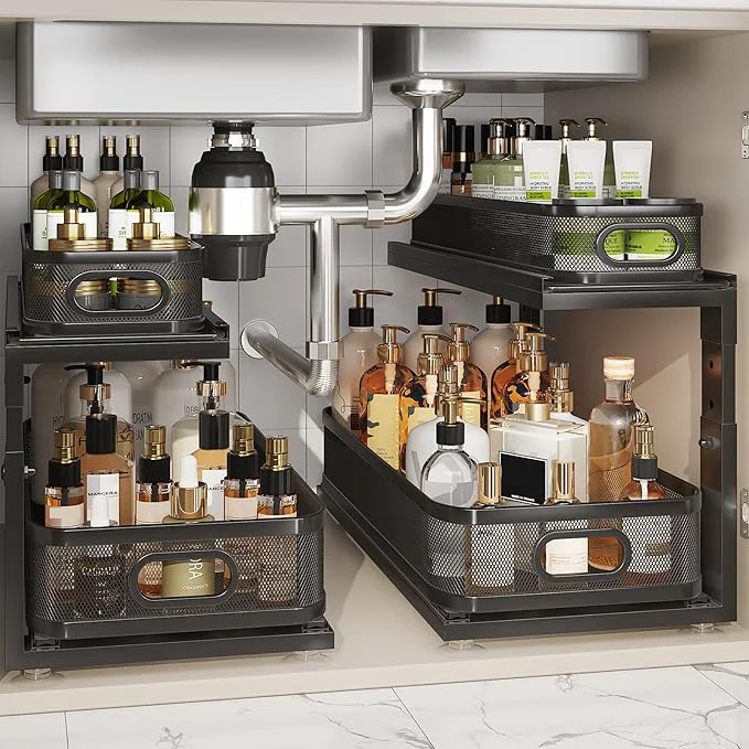 Responsible 2 Pack 21IN-Depth Under Sink Organizer With Next-Gen Ball-Bearing Slides 2-Tier Precision Mesh Pull Out Cabinet Storage for Bathroom Kitchen Height Adjustable Drawers Shelf Anti-rust-BlackAbout ThisOverview Fine