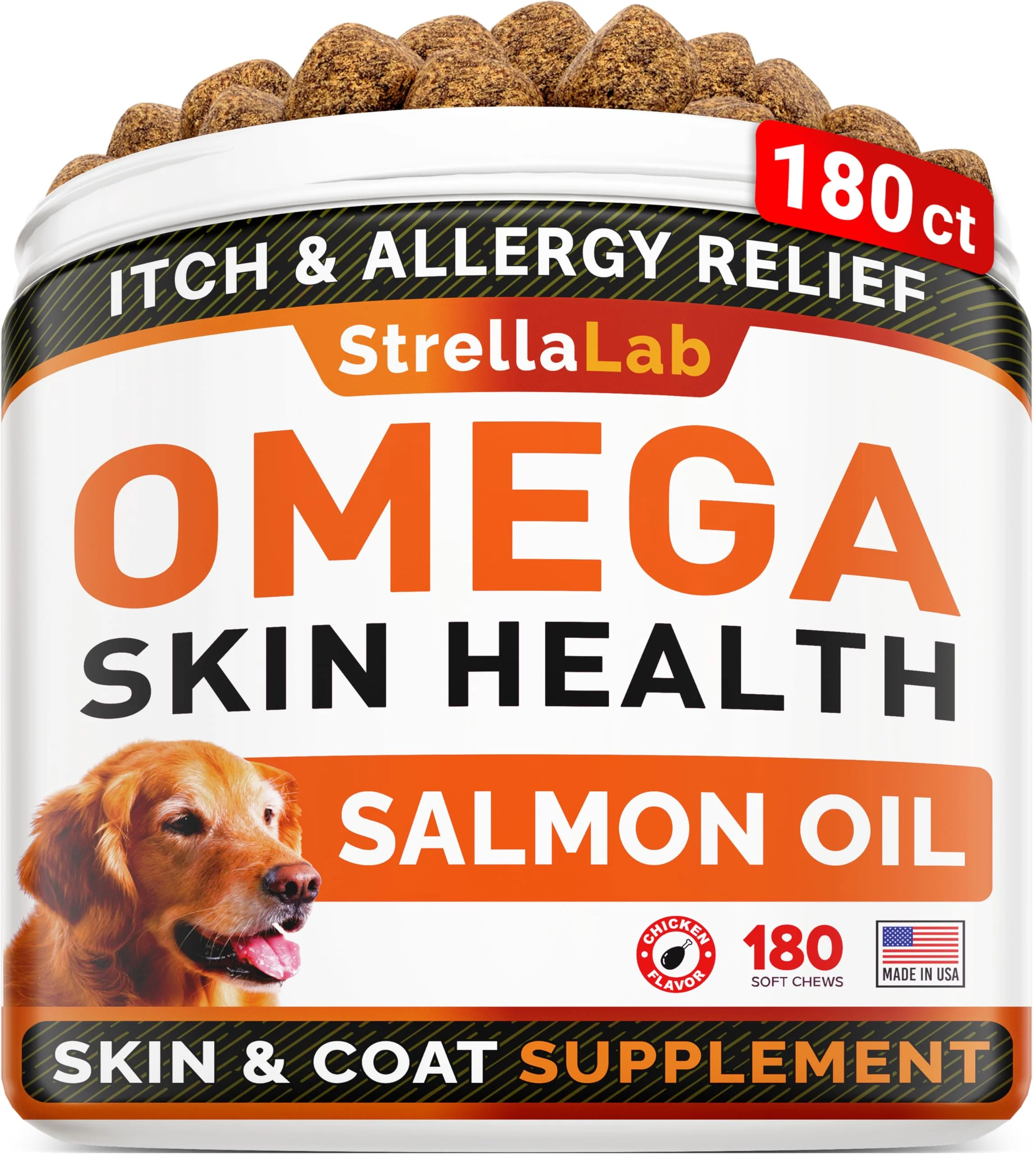 Durable STRELLALAB Omega-3 for Dogs – Fish Oil Chews for Skin Coat Joint Support 180 Ct Long-Lasting