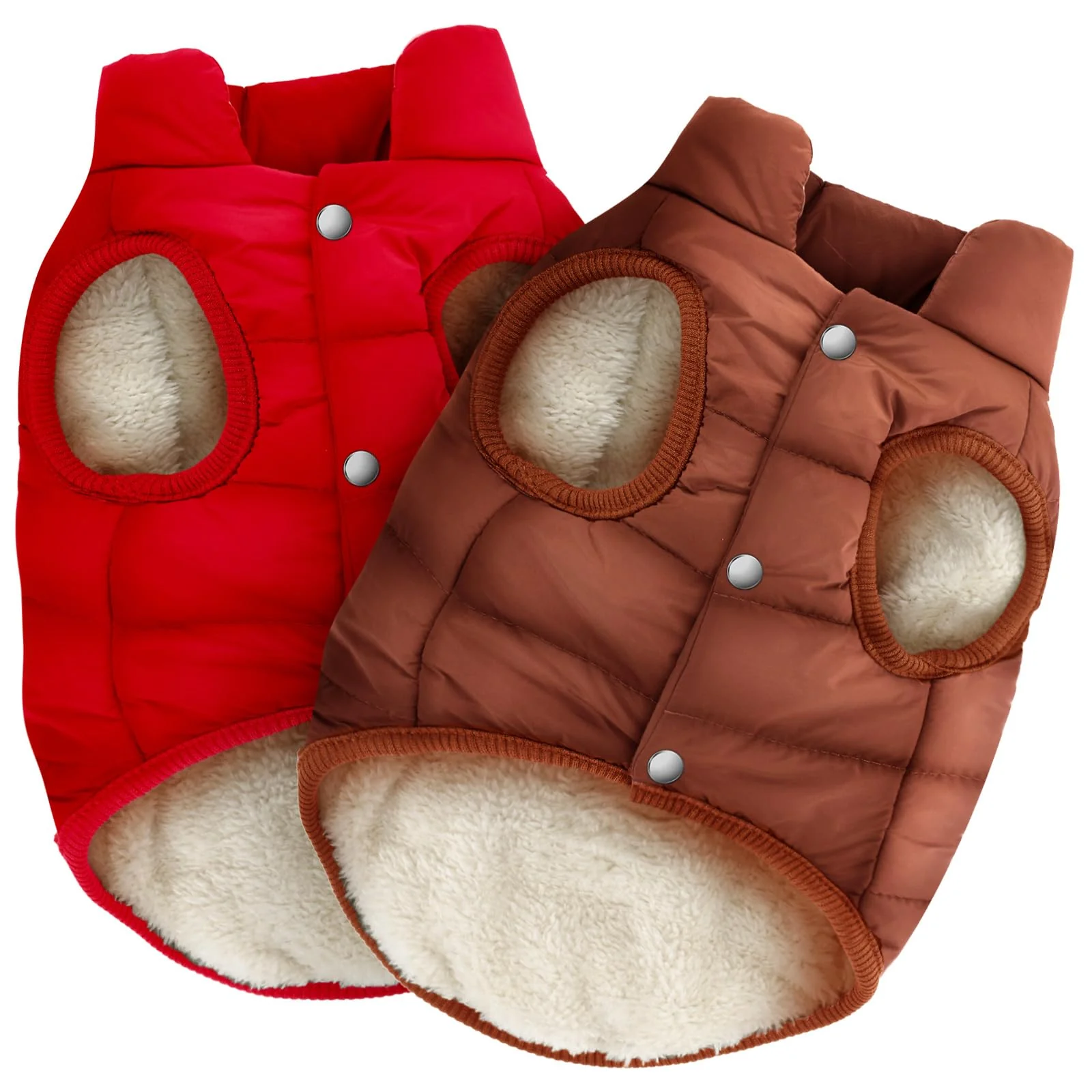 Stylish Syhood 2 Pieces Dog Jacket - 2-Layer Fleece Lined Windproof Winter Coat M Red Brown Elegant