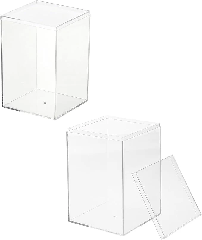Original Acrylic Box with Lid 3.94 x 3.94 x 5.91 in Acrylic Display Case Plastic Square Cube Container Storage Holder Stackable Bins for Cosmetic Collectible Candy Jewelry 2 Pack Clear About ThisOverview Traditional