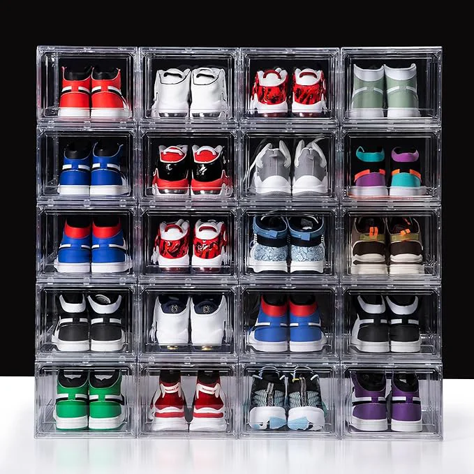 Authentic 12 Pack Acrylic Shoe Boxes Ultra Clear Shoe Boxes Stackable Shoe Storage Box Sneaker Storage for Sneakerhead Foldable Shoe Organizer with Magnetic Door Professional Shoe Display Fits US Size 15About ThisOverview Effective