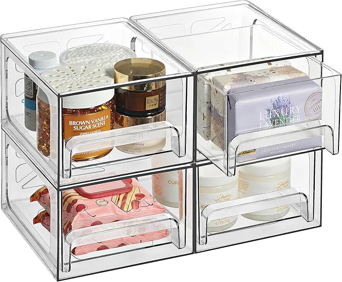 Dependable Oizeir Clear Stackable Storage Drawers - 4-Pack Acrylic Makeup Organizer Bins for Vanity Bathroom Countertop Cabinet or Kitchen - for Cosmetics Office and Small Item OrganizationAbout ThisOverview Green