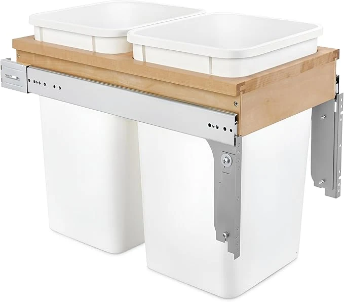 Clean Rev-A-Shelf Top Mount Double Pullout Under Cabinet 27 Quart Kitchen Trash Cans with 150 Pound Rated Full-Extension Slides 4WCTM-15DM2About ThisOverview Classic