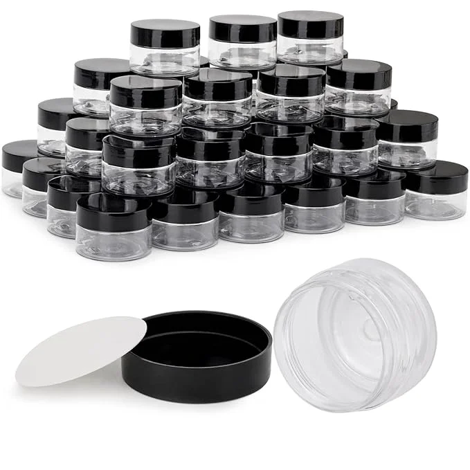 Verified 50 Count 1oz Cosmetic Containers with Lids BPA Plastic Sample Containers Empty Makeup Containers Refillable Cosmetic Jars Leakproof Travel Jars - Black Secure
