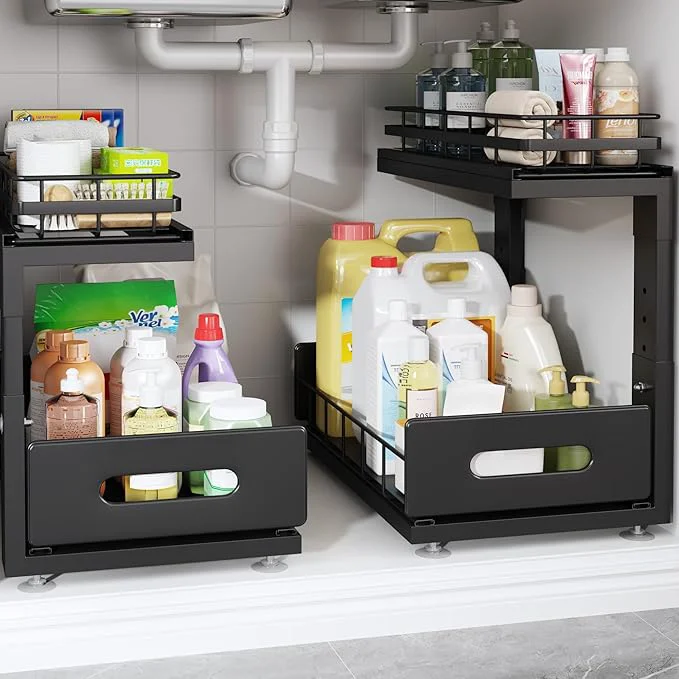 World-Class Under Sink Organizer Upgrade To Professional Rails 2-Tier Dual Pull Out Cabinet Storage Height Adjustable Slide Out Drawers For Bathroom Kitchen 2 Pack-14.5 Dx12.8 -16.9 H BlackAbout ThisOverview High-End