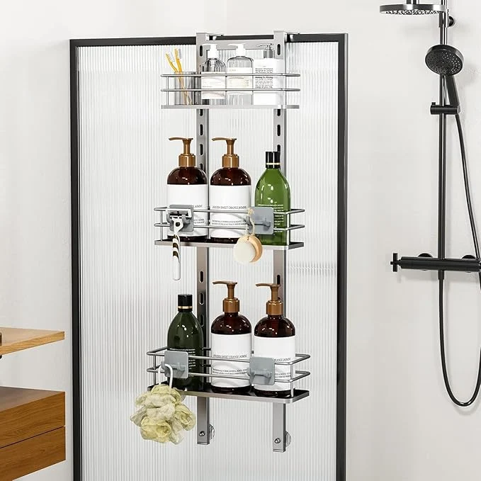Consistent Orimade Adjustable Hanging Over the Shower Door Caddy with Hooks Bathroom Organizer Shelf Storage Rack No Drilling Rustproof Basket for Inside Shower Sliver 3 TierAbout ThisOverview Elite