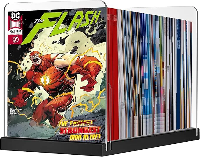 Verified Comic Book Storage Holder，Wood Comic Book Case with three acrylic dividers，Acrylic Comics Book Box，Bin Organizer，Stores Up To 150 Comics Black About ThisOverview Recyclable