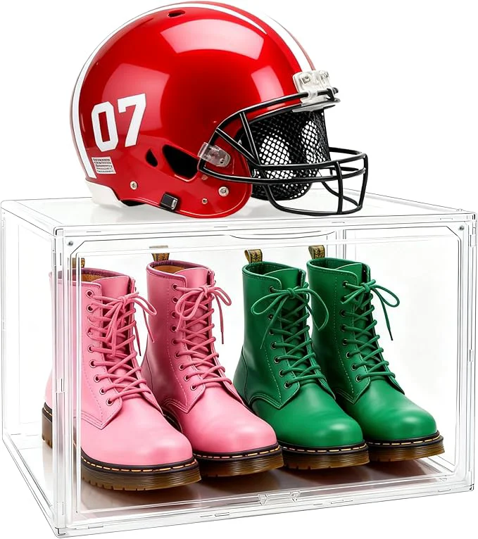 Sustainable Extra XXX-Large Acrylic Display Case 17.3''x13''x13'' Super Large Figures Collectibles Helmet Showcase Tall Boot Shoe Boxes Clear Stackable Huge Storage Box with Magnetic Lid 1 Pack with 2 Shoe BagsAbout ThisOverview Professional