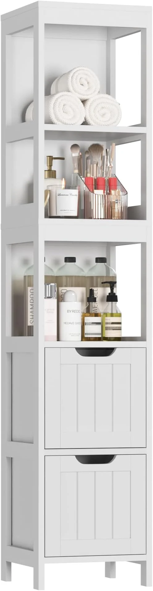 Dependable HOMEFORT Bathroom Storage Cabinet Slim Tall Cabinet Narrow Floor Cabinet Organizer Wooden Linen Tower with 2 Drawers and 3 Shelves standing Cupboard WhiteAbout ThisOverview Carefully Designed