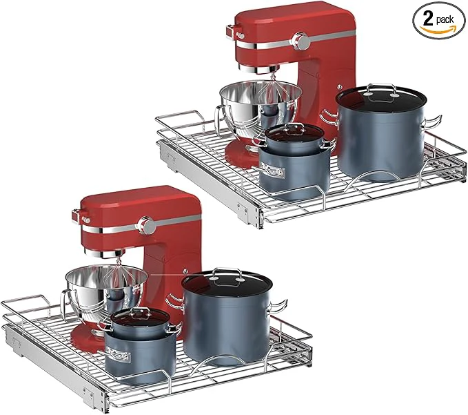 Verified OCG Pull Out Cabinet Organizer 2 Pack 18 W x 21 D Pull out Shelves 1 Tier Cabinet Slide Out Shelves for Base Cabinet Organization in Kitchen Bathroom Pantry Bottom Mount Chrome FinishAbout ThisOverview Proven