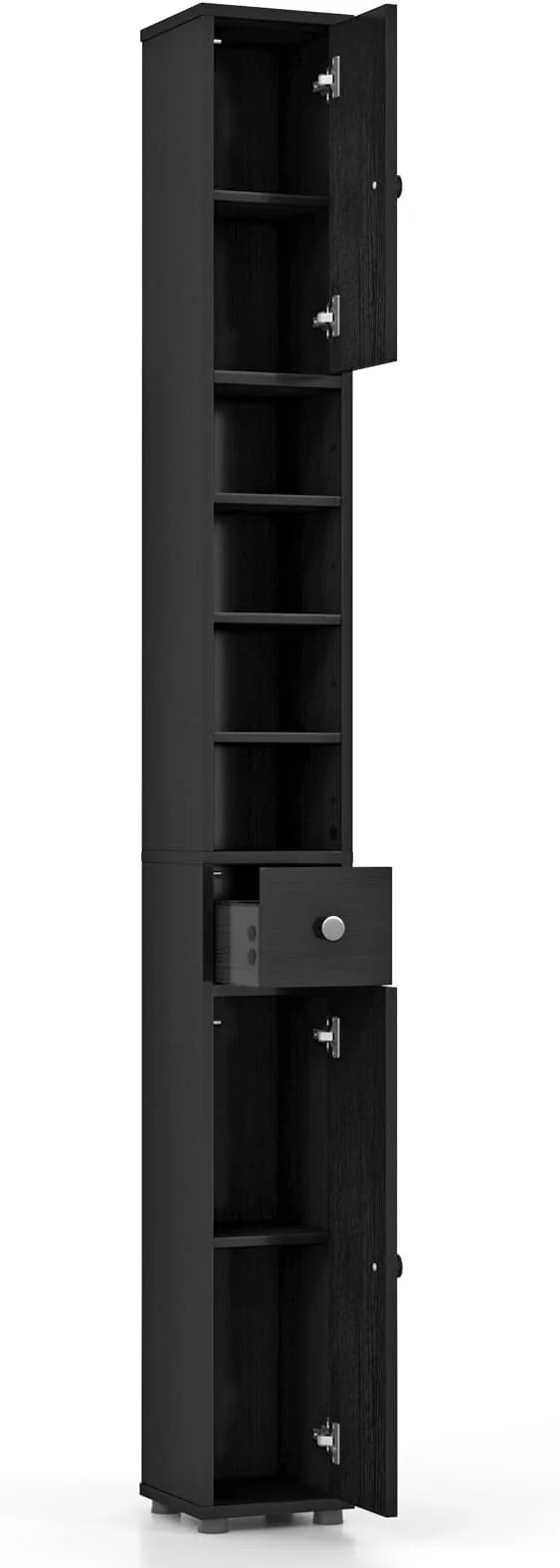 Versatile GOFLAME 71 Tall Bathroom Storage Cabinet Narrow standing Organizer with 1 Drawer 2 Doors 5 Open Shelves Slim Bathroom Cabinet for Small Space 8 x 8 x 71 BlackAbout ThisOverview Crafted